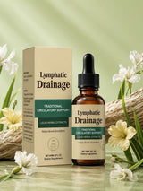 Lymphatic Drainage Drops bottle showing the 4-herb blend — Cleavers, Red Clover, Stillingia and Prickly Ash