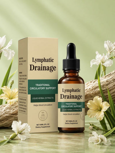 Lymphatic Drainage Drops bottle showing the 4-herb blend — Cleavers, Red Clover, Stillingia and Prickly Ash